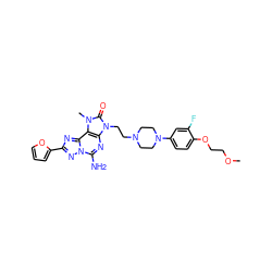 COCCOc1ccc(N2CCN(CCn3c(=O)n(C)c4c3nc(N)n3nc(-c5ccco5)nc43)CC2)cc1F ZINC000148688913