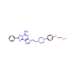 COCCOc1ccc(N2CCN(CCn3cnc4c3nc(N)n3nc(-c5ccccc5)nc43)CC2)cc1 ZINC000028877563