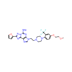 COCCOc1ccc(N2CCN(CCn3cnc4c3nc(N)n3nc(-c5ccco5)nc43)CC2)c(C(F)(F)F)c1 ZINC000028877512