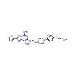 COCCOc1ccc(N2CCN(CCn3cnc4c3nc(N)n3nc(-c5ccco5)nc43)CC2)c(F)c1 ZINC000013983484