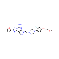 COCCOc1ccc(N2CCN(CCn3ncc4c3nc(N)n3nc(-c5ccco5)nc43)CC2)c(F)c1 ZINC000053188605