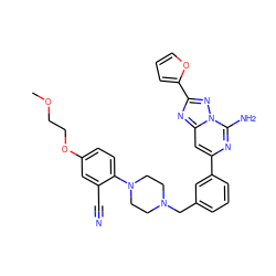 COCCOc1ccc(N2CCN(Cc3cccc(-c4cc5nc(-c6ccco6)nn5c(N)n4)c3)CC2)c(C#N)c1 ZINC000028117838