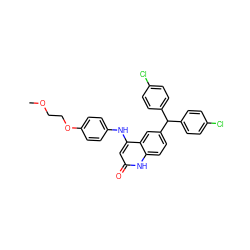 COCCOc1ccc(Nc2cc(=O)[nH]c3ccc(C(c4ccc(Cl)cc4)c4ccc(Cl)cc4)cc23)cc1 ZINC001772596041