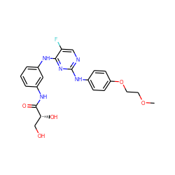 COCCOc1ccc(Nc2ncc(F)c(Nc3cccc(NC(=O)[C@H](O)CO)c3)n2)cc1 ZINC000205441912