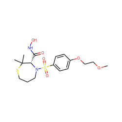 COCCOc1ccc(S(=O)(=O)N2CCCSC(C)(C)[C@@H]2C(=O)NO)cc1 ZINC000013801775