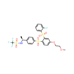 COCCOc1ccc(S(=O)(=O)c2ccc([C@H](C)NS(=O)(=O)C(F)(F)F)cc2)c(S(=O)(=O)c2ccccc2F)c1 ZINC000028898495