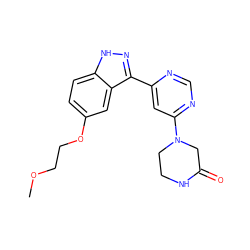 COCCOc1ccc2[nH]nc(-c3cc(N4CCNC(=O)C4)ncn3)c2c1 ZINC000221366195