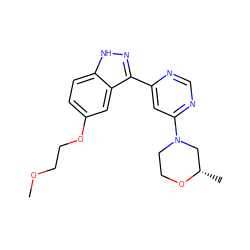 COCCOc1ccc2[nH]nc(-c3cc(N4CCO[C@@H](C)C4)ncn3)c2c1 ZINC000225565081