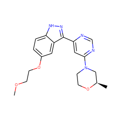 COCCOc1ccc2[nH]nc(-c3cc(N4CCO[C@H](C)C4)ncn3)c2c1 ZINC000225555522