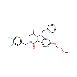 COCCOc1ccc2c(C(=O)NCc3ccc(F)c(F)c3)c(C(C)C)n(Cc3ccccc3)c2c1 ZINC000096172082