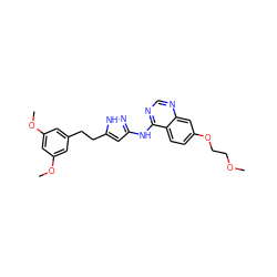 COCCOc1ccc2c(Nc3cc(CCc4cc(OC)cc(OC)c4)[nH]n3)ncnc2c1 ZINC000653850997