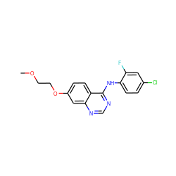 COCCOc1ccc2c(Nc3ccc(Cl)cc3F)ncnc2c1 ZINC000013803322