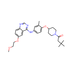 COCCOc1ccc2ncnc(Nc3ccc(OC4CCN(C(=O)CC(C)(C)C)CC4)c(C)c3)c2c1 ZINC000028706369