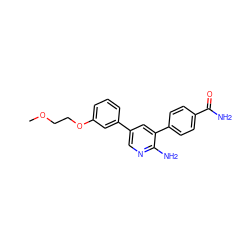 COCCOc1cccc(-c2cnc(N)c(-c3ccc(C(N)=O)cc3)c2)c1 ZINC000045347691