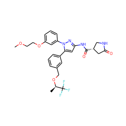 COCCOc1cccc(-n2nc(NC(=O)[C@@H]3CNC(=O)C3)cc2-c2cccc(CO[C@H](C)C(F)(F)F)c2)c1 ZINC000169707363