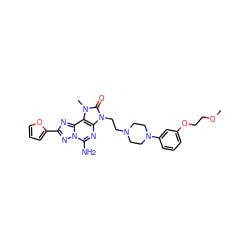 COCCOc1cccc(N2CCN(CCn3c(=O)n(C)c4c3nc(N)n3nc(-c5ccco5)nc43)CC2)c1 ZINC000148692217