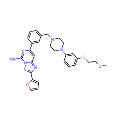 COCCOc1cccc(N2CCN(Cc3cccc(-c4cc5nc(-c6ccco6)nn5c(N)n4)c3)CC2)c1 ZINC000084595511