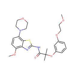 COCCOc1cccc(OC(C)(C)C(=O)Nc2nc3c(OC)ccc(N4CCOCC4)c3s2)c1 ZINC001772620201