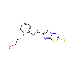 COCCOc1cccc2oc(-c3cn4nc(SC)sc4n3)cc12 ZINC000653754913