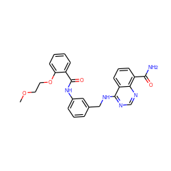 COCCOc1ccccc1C(=O)Nc1cccc(CNc2ncnc3c(C(N)=O)cccc23)c1 ZINC000114348126