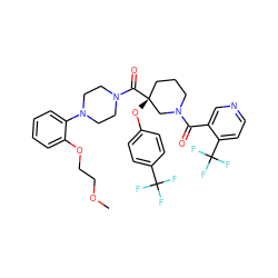 COCCOc1ccccc1N1CCN(C(=O)[C@]2(Oc3ccc(C(F)(F)F)cc3)CCCN(C(=O)c3cnccc3C(F)(F)F)C2)CC1 ZINC000150524933
