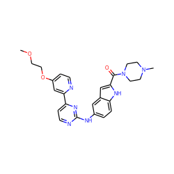 COCCOc1ccnc(-c2ccnc(Nc3ccc4[nH]c(C(=O)N5CCN(C)CC5)cc4c3)n2)c1 ZINC000144194815