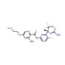 COCCOc1cnc(C(=O)Nc2ccc(F)c([C@@]3(C)N=C(N)OCC3(F)F)n2)c(N)n1 ZINC000207560720