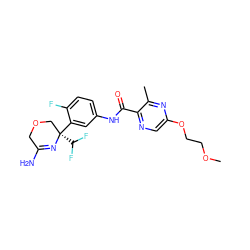 COCCOc1cnc(C(=O)Nc2ccc(F)c([C@]3(C(F)F)COCC(N)=N3)c2)c(C)n1 ZINC000113657218