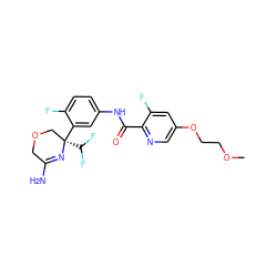 COCCOc1cnc(C(=O)Nc2ccc(F)c([C@]3(C(F)F)COCC(N)=N3)c2)c(F)c1 ZINC000113659850