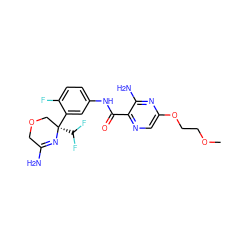 COCCOc1cnc(C(=O)Nc2ccc(F)c([C@]3(C(F)F)COCC(N)=N3)c2)c(N)n1 ZINC000113657274