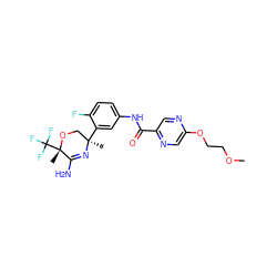 COCCOc1cnc(C(=O)Nc2ccc(F)c([C@]3(C)CO[C@@](C)(C(F)(F)F)C(N)=N3)c2)cn1 ZINC000113655818