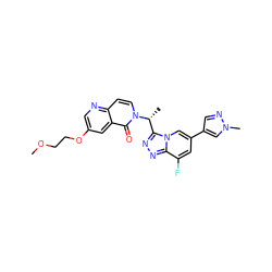 COCCOc1cnc2ccn([C@H](C)c3nnc4c(F)cc(-c5cnn(C)c5)cn34)c(=O)c2c1 ZINC000144562400