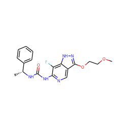 COCCOc1n[nH]c2c(F)c(NC(=O)N[C@H](C)c3ccccc3)ncc12 ZINC000209390495