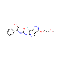 COCCOc1n[nH]c2c(F)c(NC(=O)N[C@H](CO)c3ccccc3)ncc12 ZINC001772576939