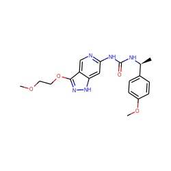 COCCOc1n[nH]c2cc(NC(=O)N[C@@H](C)c3ccc(OC)cc3)ncc12 ZINC000209384352