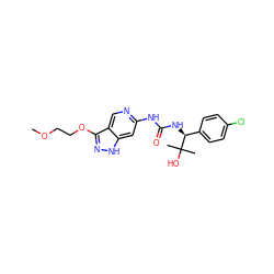 COCCOc1n[nH]c2cc(NC(=O)N[C@@H](c3ccc(Cl)cc3)C(C)(C)O)ncc12 ZINC001772574408