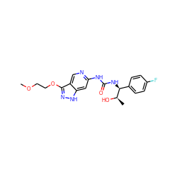 COCCOc1n[nH]c2cc(NC(=O)N[C@@H](c3ccc(F)cc3)[C@@H](C)O)ncc12 ZINC001772643314