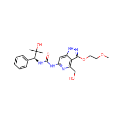 COCCOc1n[nH]c2cc(NC(=O)N[C@@H](c3ccccc3)C(C)(C)O)nc(CO)c12 ZINC001772586084