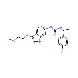 COCCOc1n[nH]c2cc(NC(=O)N[C@H](C)c3ccc(Cl)cc3)ncc12 ZINC000209374280