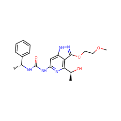 COCCOc1n[nH]c2cc(NC(=O)N[C@H](C)c3ccccc3)nc([C@H](C)O)c12 ZINC001772641016