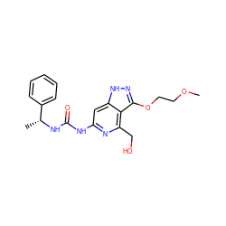 COCCOc1n[nH]c2cc(NC(=O)N[C@H](C)c3ccccc3)nc(CO)c12 ZINC001772649393