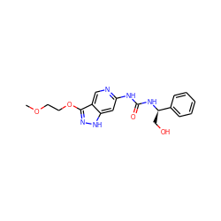 COCCOc1n[nH]c2cc(NC(=O)N[C@H](CO)c3ccccc3)ncc12 ZINC001772657683