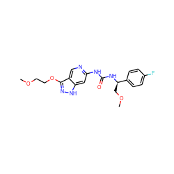 COCCOc1n[nH]c2cc(NC(=O)N[C@H](COC)c3ccc(F)cc3)ncc12 ZINC001772627737