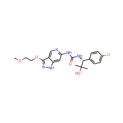 COCCOc1n[nH]c2cc(NC(=O)N[C@H](c3ccc(Cl)cc3)C(C)(C)O)ncc12 ZINC001772574409