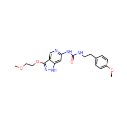 COCCOc1n[nH]c2cc(NC(=O)NCCc3ccc(OC)cc3)ncc12 ZINC000209384467