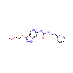 COCCOc1n[nH]c2cc(NC(=O)NCCc3ccccn3)ncc12 ZINC000209384271