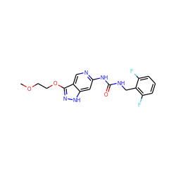 COCCOc1n[nH]c2cc(NC(=O)NCc3c(F)cccc3F)ncc12 ZINC000209379249