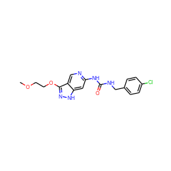 COCCOc1n[nH]c2cc(NC(=O)NCc3ccc(Cl)cc3)ncc12 ZINC000209379123