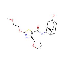 COCCOc1nc([C@H]2CCCO2)c(C(=O)NC2[C@H]3CC4C[C@H]2CC(O)(C4)C3)s1 ZINC000103246823