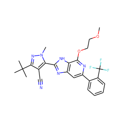 COCCOc1nc(-c2ccccc2C(F)(F)F)cc2nc(-c3c(C#N)c(C(C)(C)C)nn3C)[nH]c12 ZINC000140709341